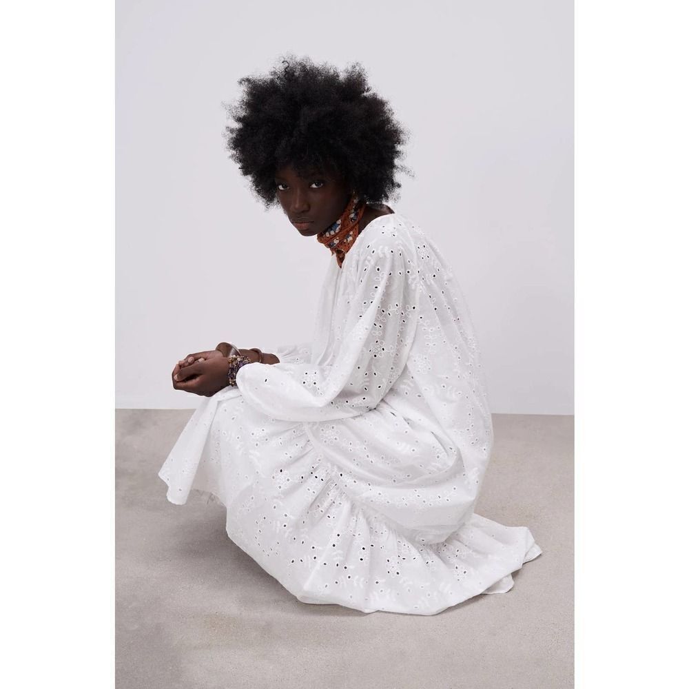 ZARA Openwork Cutwork Embroidered Boho Lightweight Dress New White - Picture 6 of 9